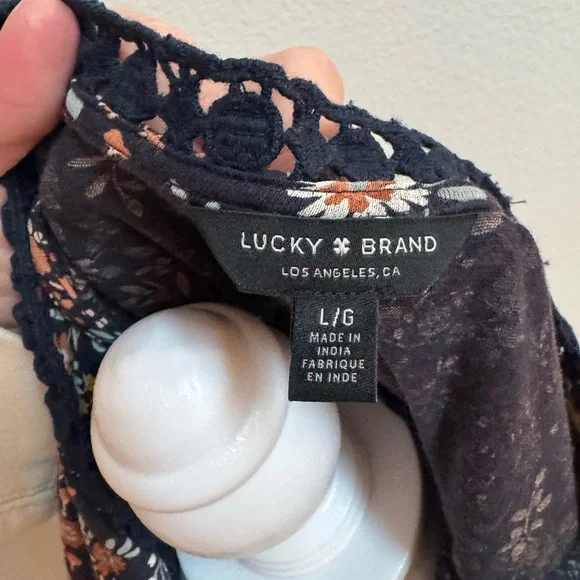 Lucky Brand Floral Sleeveless Blouse - navy and Brown - Picture 6 of 7